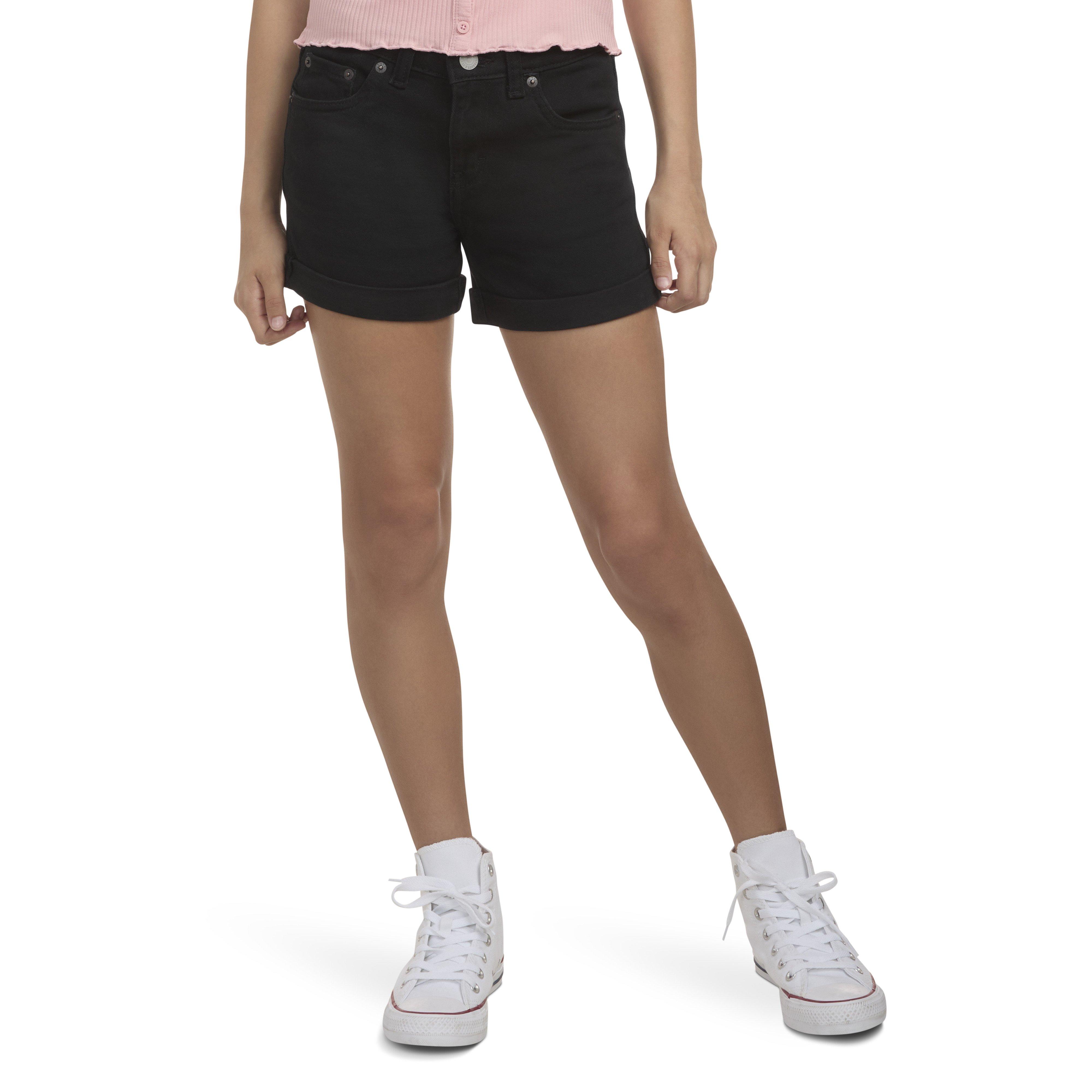 Levi's Big Girls' Girlfriend Fit Roll-Up Black Wash Denim Shorty Shorts - BLACK